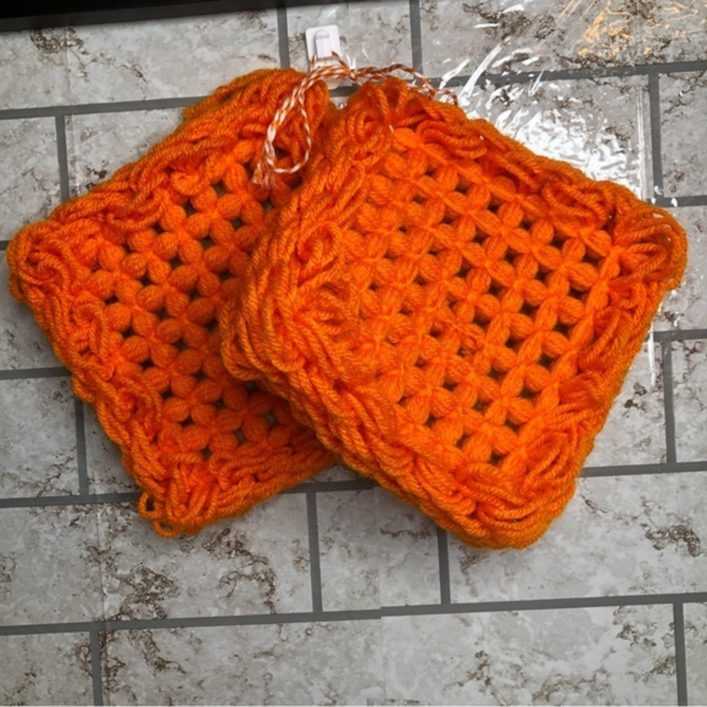 Trivet‎ pair bright orange Crochet yarn